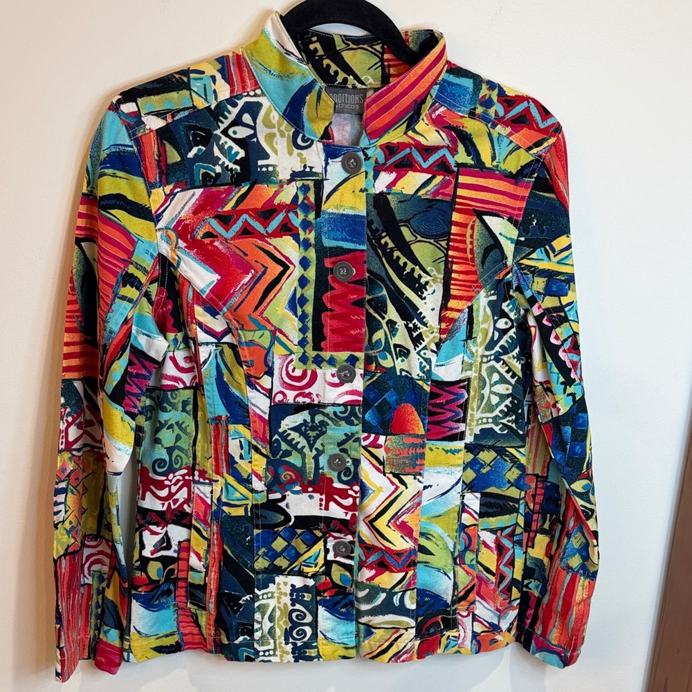 Chico's Multicolored Abstract Jacket, Bohemian & … - image 1